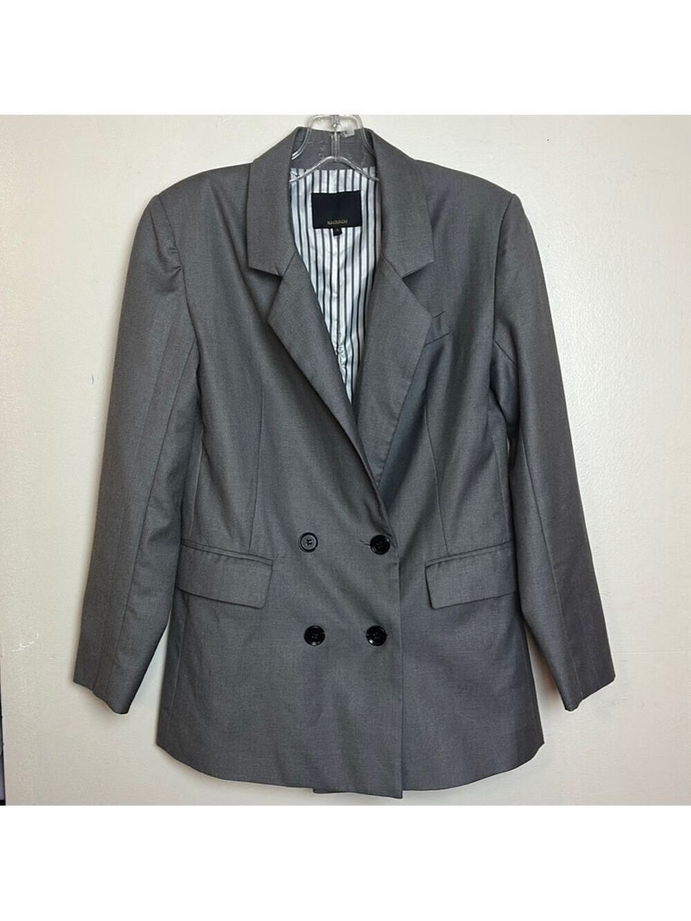 Naguagu Double Breasted Charcoal Grey Mid Length Blazer